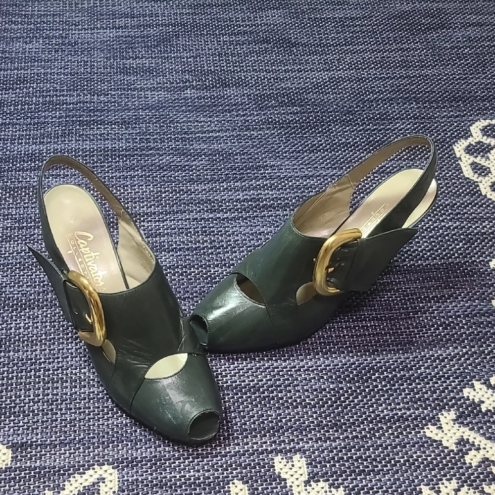 Chic Green Peep-Toe Slingback Heels